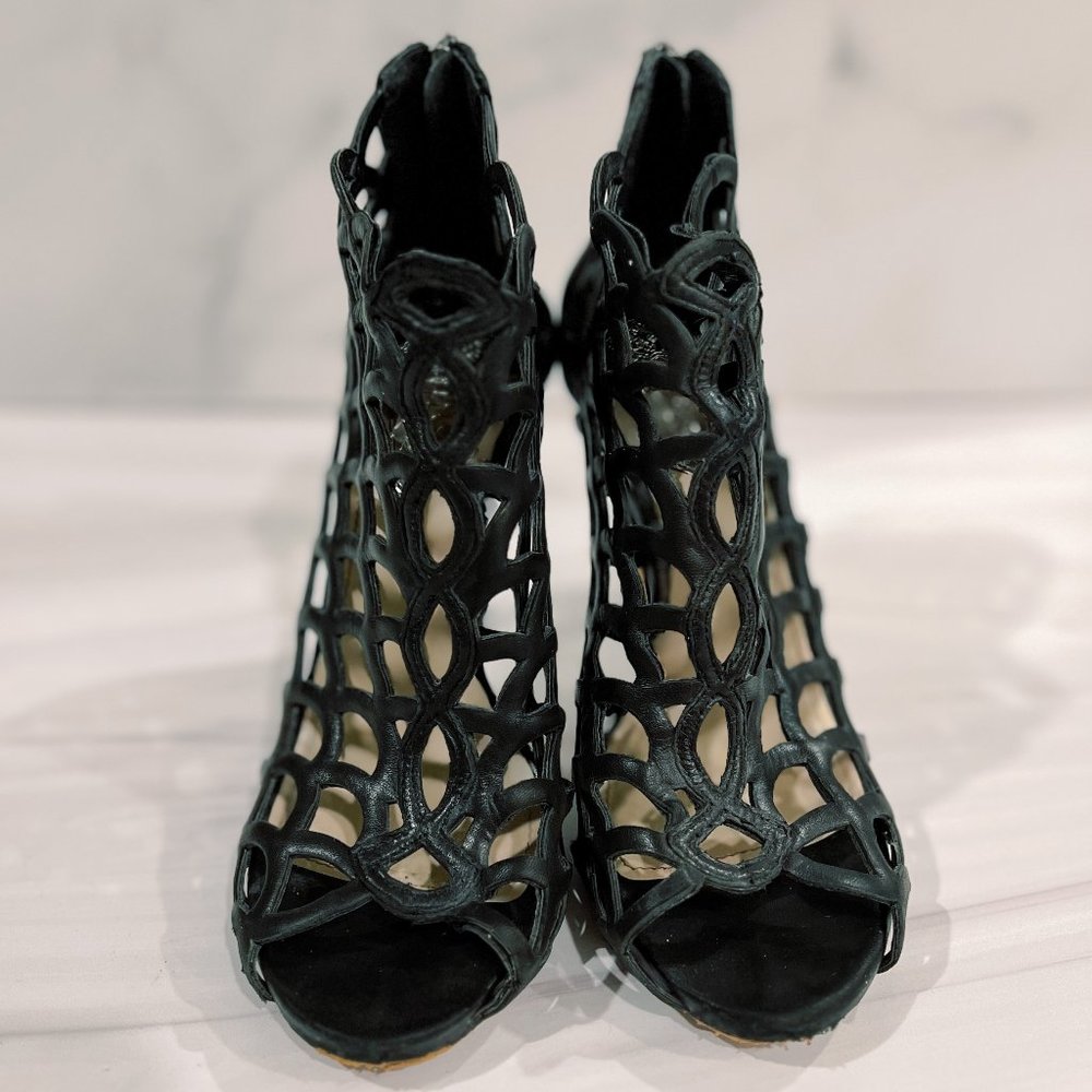 Vince Camuto Black Dontanela Caged Peep Toe Stiletto Heels 6 - Picture 2 of 10